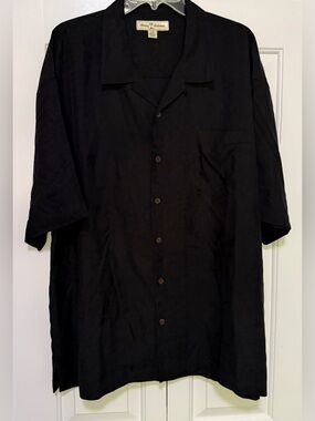 Tommy Bahama Mens XXL 100% Black Silk Hawaiian Tropical Shirt
